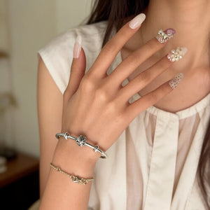Bracelet Jonc Porte-Charms en Argent Sterling 925 – Style Karma Ajustable Unisexe