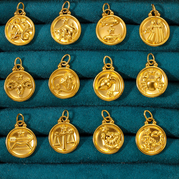 Pendentif Médaille Zodiaque Plaqué Or 18K — 12 Constellations