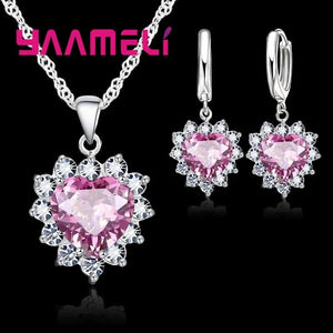 Schmuckset Silber 925 – Halskette & Ohrringe Charm Herz Zirkon