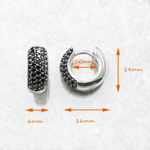 Boucles d’Oreilles Créoles 925 Argent Noir – Vintage, Unisexe, Zircon, Fermoir Charnière