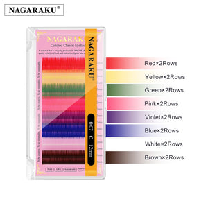 NAGARAKU Mix Color Eyelashes Make up High Quality Soft Natural Synthetic Mink Rainbow Eyelash Extension Supplies  8 Colors Mix