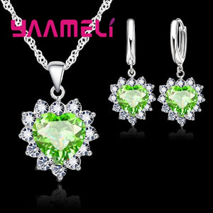 Schmuckset Silber 925 – Halskette & Ohrringe Charm Herz Zirkon