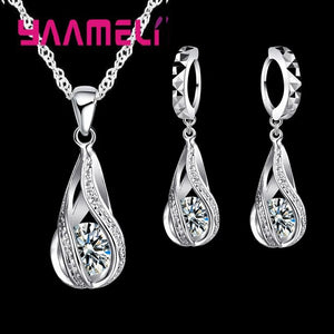 Schmuckset 925er Silber – Halskette & Ohrringe Wassertropfen Zirkon
