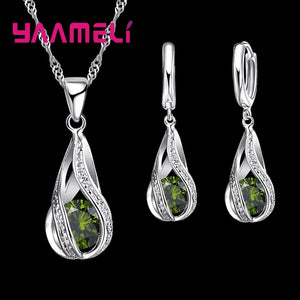 Schmuckset 925er Silber – Halskette & Ohrringe Wassertropfen Zirkon