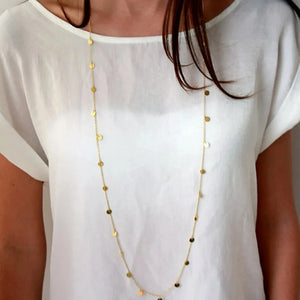 Collier Long Chaîne Dorée — Pendentif Sequins Style Bohème
