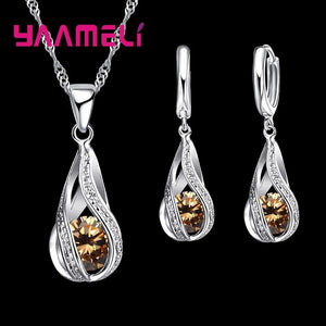 Schmuckset 925er Silber – Halskette & Ohrringe Wassertropfen Zirkon