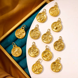 Pendentif Médaille Zodiaque Plaqué Or 18K — 12 Constellations