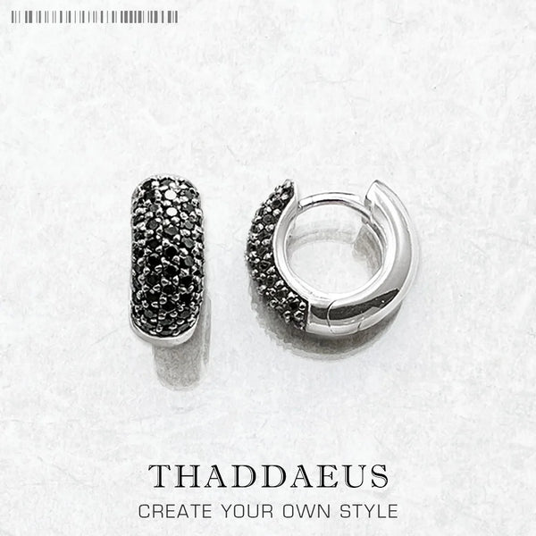 Boucles d’Oreilles Créoles 925 Argent Noir – Vintage, Unisexe, Zircon, Fermoir Charnière