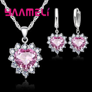 Schmuckset Silber 925 – Halskette & Ohrringe Charm Herz Zirkon