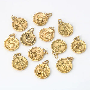 Pendentif Médaille Zodiaque Plaqué Or 18K — 12 Constellations