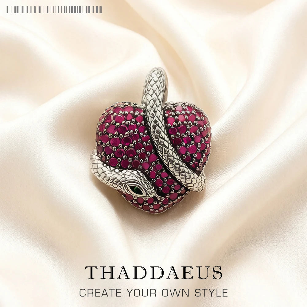 Pendentif Serpent avec Cœur Zircon en Argent 925 – Collier Vintage Femme Homme Unisexe