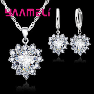 Schmuckset Silber 925 – Halskette & Ohrringe Charm Herz Zirkon