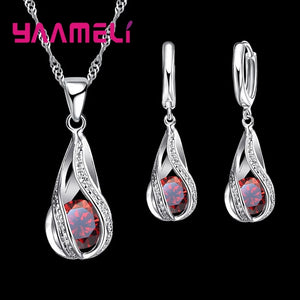 Schmuckset 925er Silber – Halskette & Ohrringe Wassertropfen Zirkon