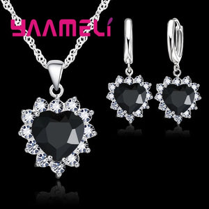 Schmuckset Silber 925 – Halskette & Ohrringe Charm Herz Zirkon