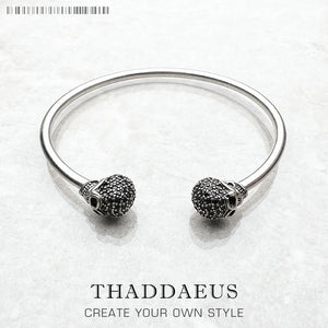 Bracelet Tête de Mort en Argent 925 – Jonc Punk Zircon Ajustable Homme Femme