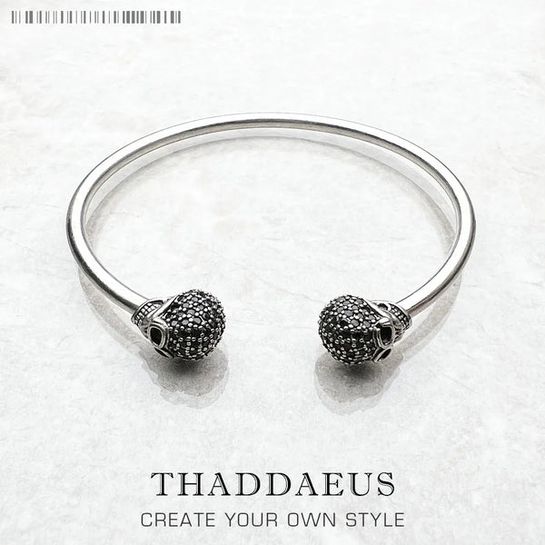 Bracelet Tête de Mort en Argent 925 – Jonc Punk Zircon Ajustable Homme Femme