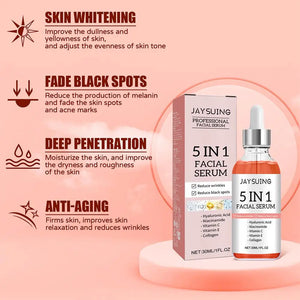 Sérum Visage 5-en-1 Anti-Âge – Vitamine C, Hydratant, Raffermissant & Réducteur de Pores