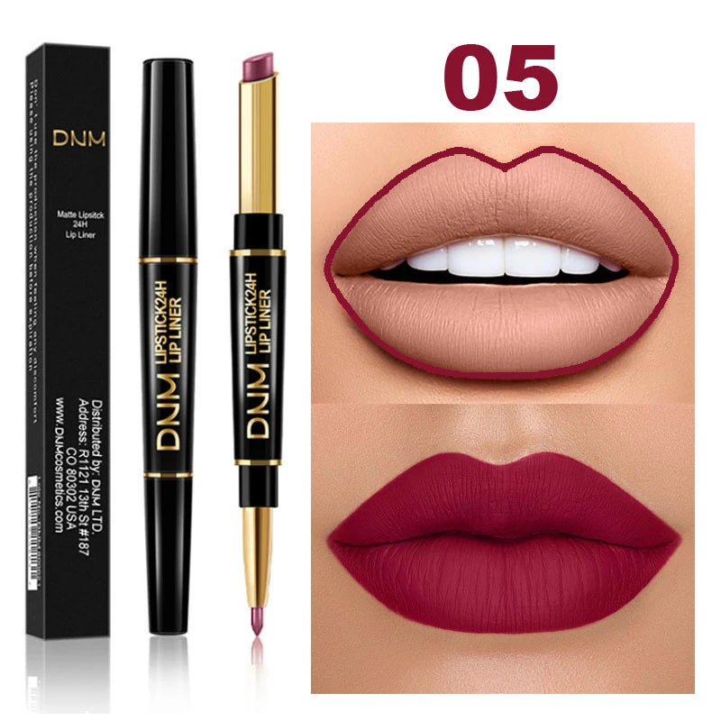 DNM Lippenstift & Lipliner – Doppelende, langanhaltend, 12 Farbtöne