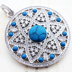 Pendentif Rond Turquoise en Argent 925 – Bijou Femme Homme Style Moderne et Élégant