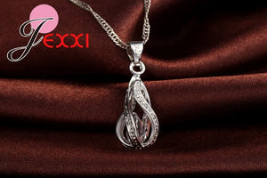 Schmuckset 925er Silber – Halskette & Ohrringe Wassertropfen Zirkon