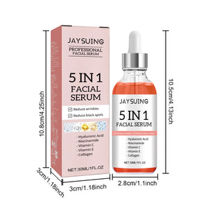Sérum Visage 5-en-1 – Hydratant, Éclaircissant, Anti-Rides, Acide Hyaluronique & Niacinamide