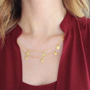 Collier Long Chaîne Dorée — Pendentif Sequins Style Bohème