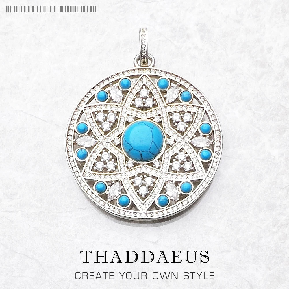 Pendentif Rond Turquoise en Argent 925 – Bijou Femme Homme Style Moderne et Élégant