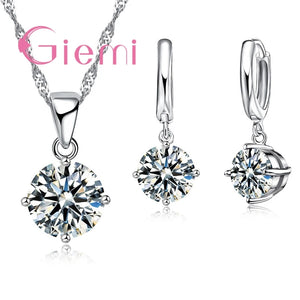 Schmuckset 925er Silber — Halskette & Ohrringe mit österreichischem Kristall