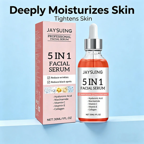 Sérum Visage 5-en-1 – Hydratant, Éclaircissant, Anti-Rides, Acide Hyaluronique & Niacinamide