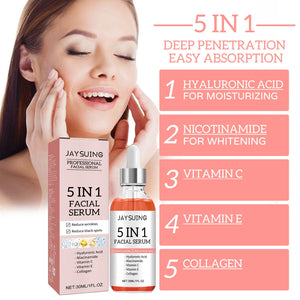 Sérum Visage 5-en-1 – Hydratant, Éclaircissant, Anti-Rides, Acide Hyaluronique & Niacinamide
