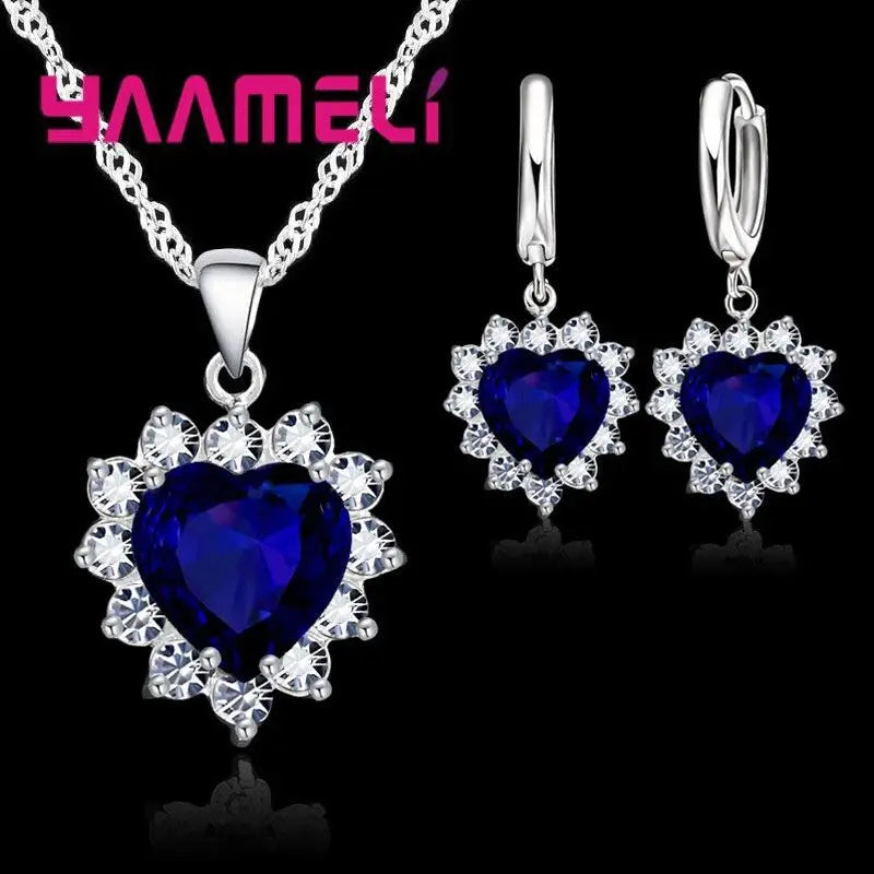 Schmuckset Silber 925 – Halskette & Ohrringe Charm Herz Zirkon
