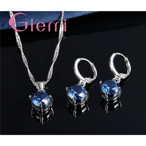 Schmuckset 925er Silber — Halskette & Ohrringe mit österreichischem Kristall